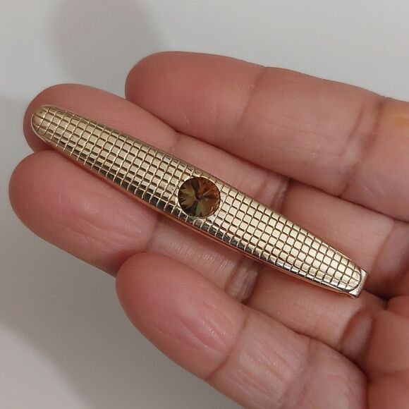 Vintage Other - SOLD Pink Yellow Ombre Rivoli Glass Crystal Gold Tone Waffle Texture Tie Clip